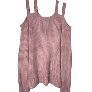 Aeropostale‎ Cold Shoulder Knit Sweater Women-Large-Pink Sparkle Long Sleeve